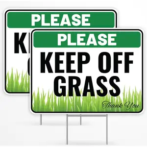 2 count Keep Off Grass Sign with Metal Stakes, 12"x9" - Corrugated Plastic - Please Stay Off Dont Walk On Lawn Yard Sign