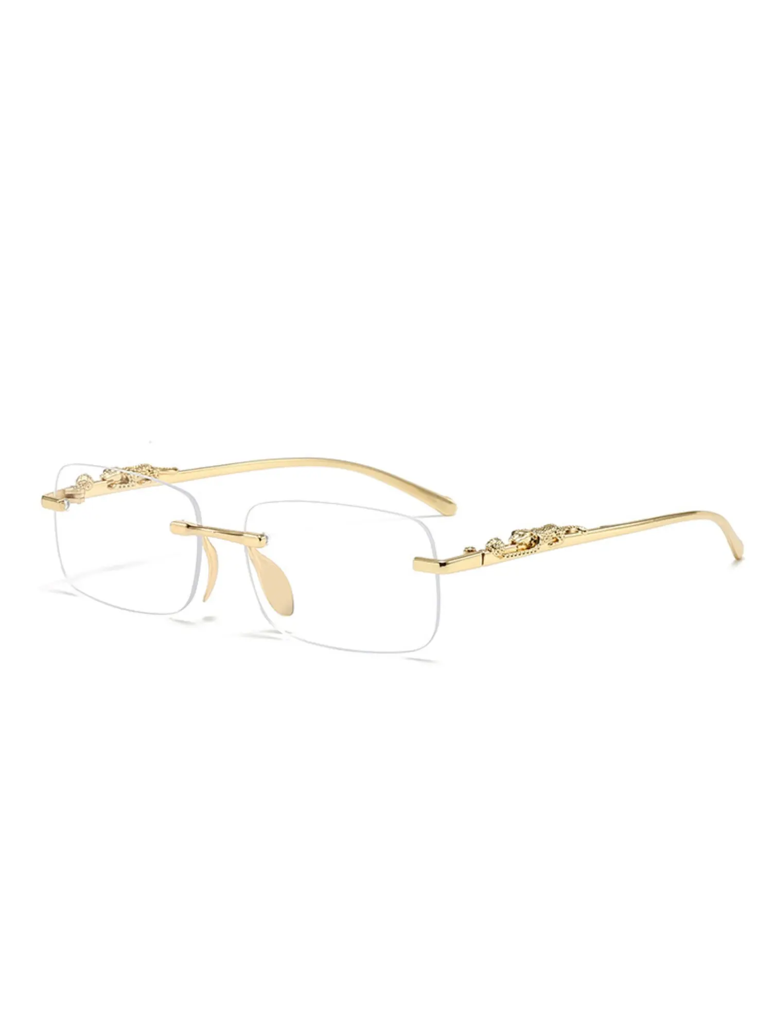 Frameless Rectangular Fashion Glasses for Men and Women Trendy Casual Glasses Fashion Eyeglasses Luxurious Design with Gold Metal Border Leopard Head Buckle High Quality Eyewear Stylish Eyeglass