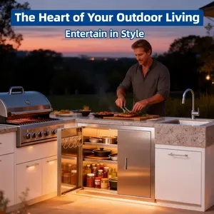 Outdoor Kitchen Doors - 31" x 24" Double-Layer Stainless Steel Kitchen Door for Outdoor Kitchen Cabinets, with Handles for Easy Access, Perfect for BBQ Island, Grilling Station, and Outside Cabinet. Home Storage Essentials，Kitchen Transformation Tools