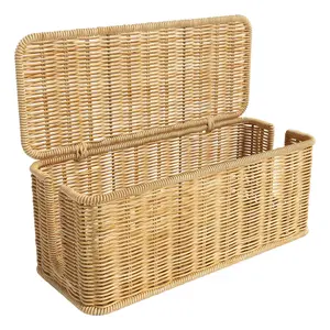 Woven Rattan Design Cable Management Box, Desktop Cable Organizer with Lid, Cable Storage Box for Home Office, Home Organizer