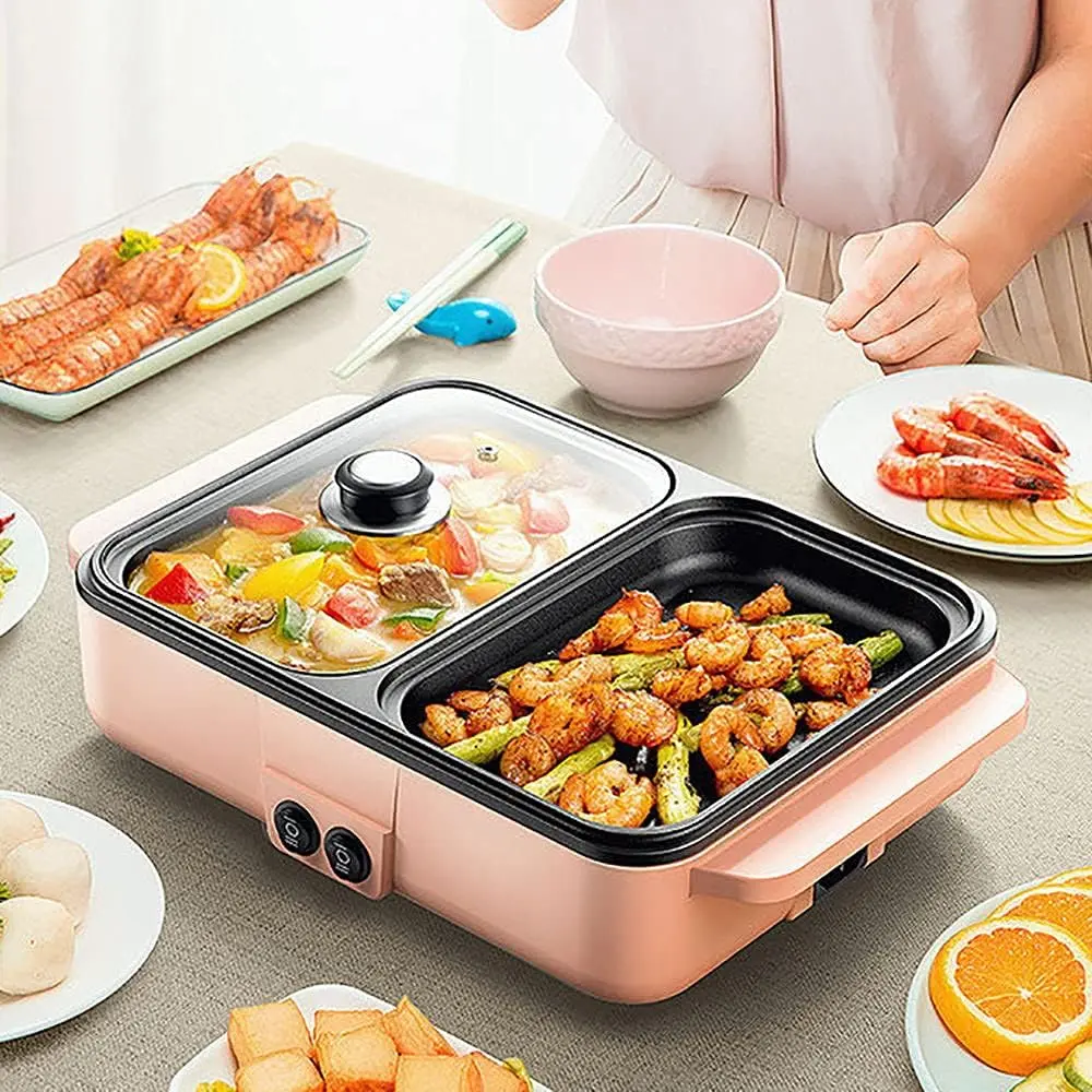CNCEST 2-in-1 Non-Stick Electric Grill & Hot Pot - Dual Temperature Control, Portable Griddle, Household Kitchen Appliance for Indoor Grilling, Shabu-Shabu