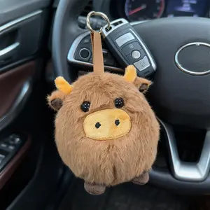 Cute Highland Cow Plush Keychain, Round Highland Cow Ornament, Party Gift, Soft Stuffed Animal Bag Decoration, Key Chain Holder, Keychain For Bags, Cute Soft Keychains, Fluffy Keychain, Fuzzy Keychain