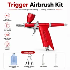Trigger Airbrush Kit with Replacement Plastic Cup, Fine Atomization Airbrush for Model Painting, Nail Art, Cake Decorating and DIY Crafts