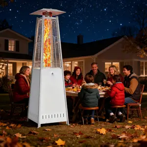 Outdoor Pyramid Heater, 48000 BTU Propane Patio Heater with LED Light, Safety Tilt Switch, Wheels & Easy Access Door, Ideal for Home Garden Deck