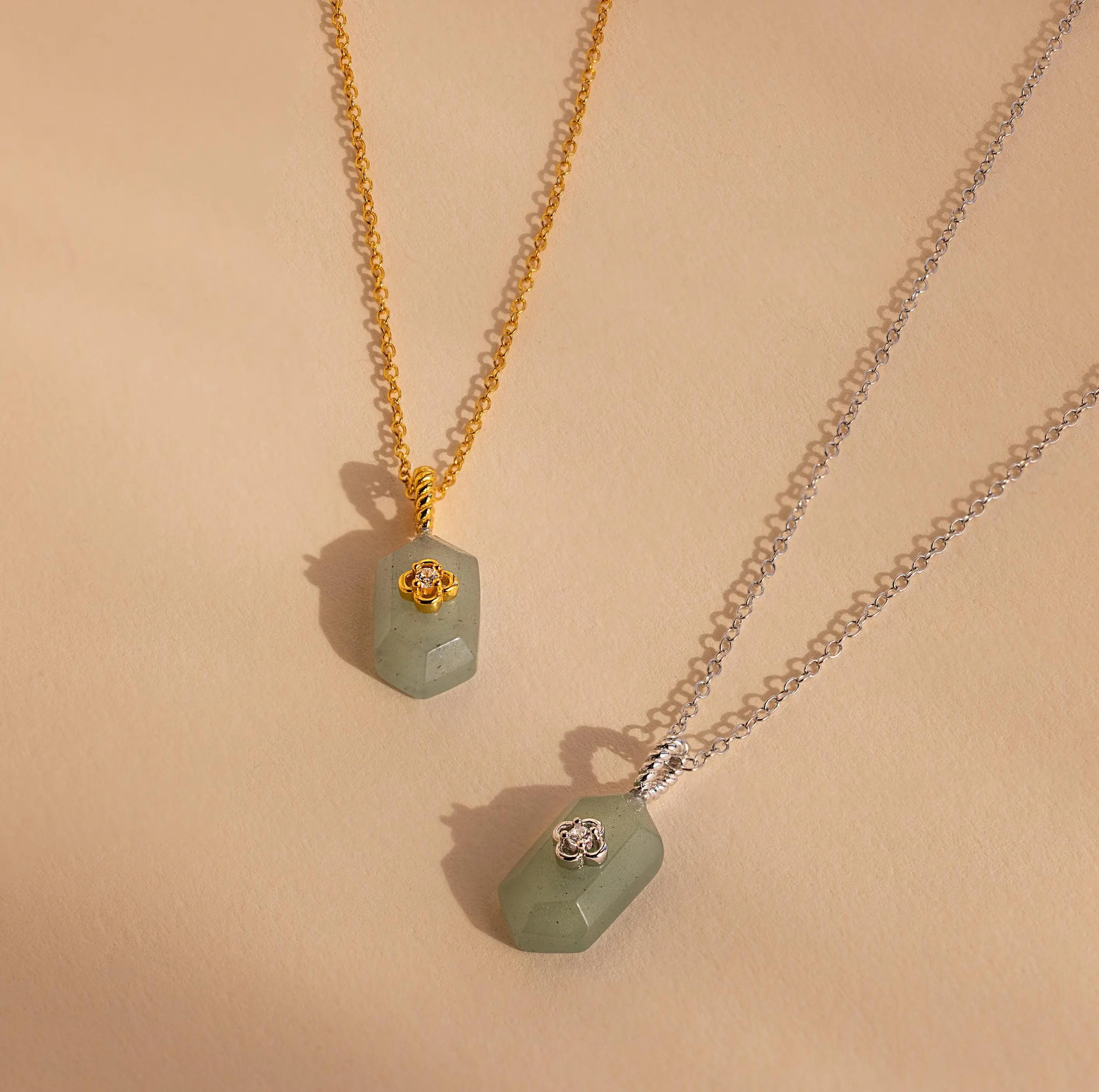 Jade Prism Necklace by Caitlyn Minimalist - Dainty Green Jade & Diamond Floral Pendant Necklace - Unique Gemstone Jewelry - Gift for Her