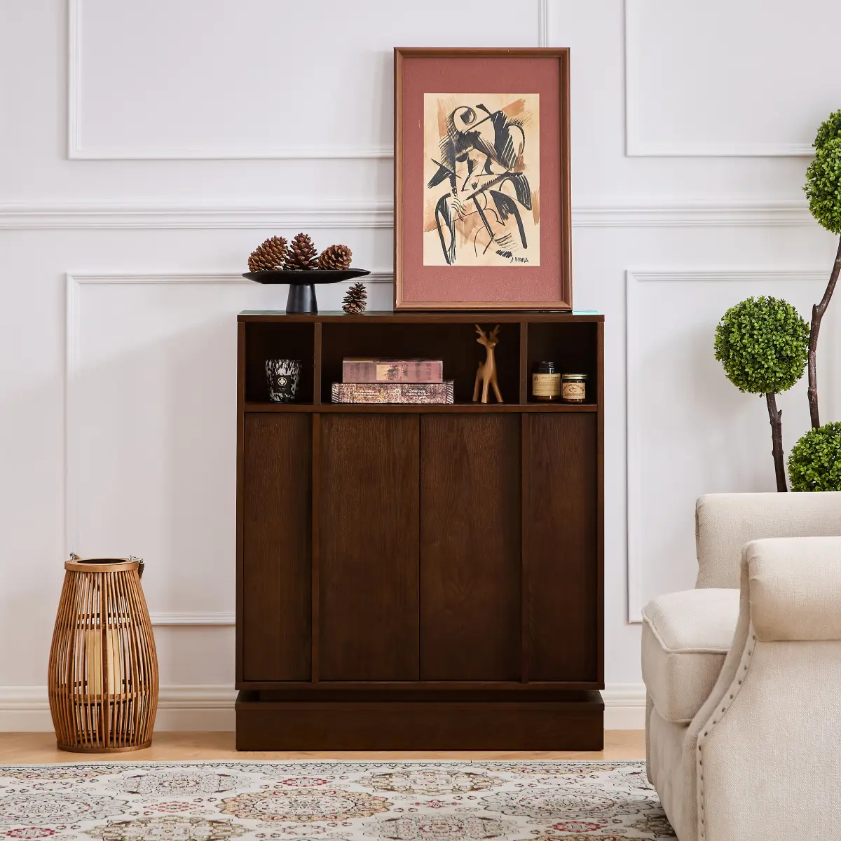 [Bellemave] Sideboard Buffet Cabinet with Storage, Farmhouse Fluted Sideboard with 2 Doors & Adjustable Shelves, TV Media Console, Storage Cabinet for Entryway Hallway Kitchen Dining Living Room