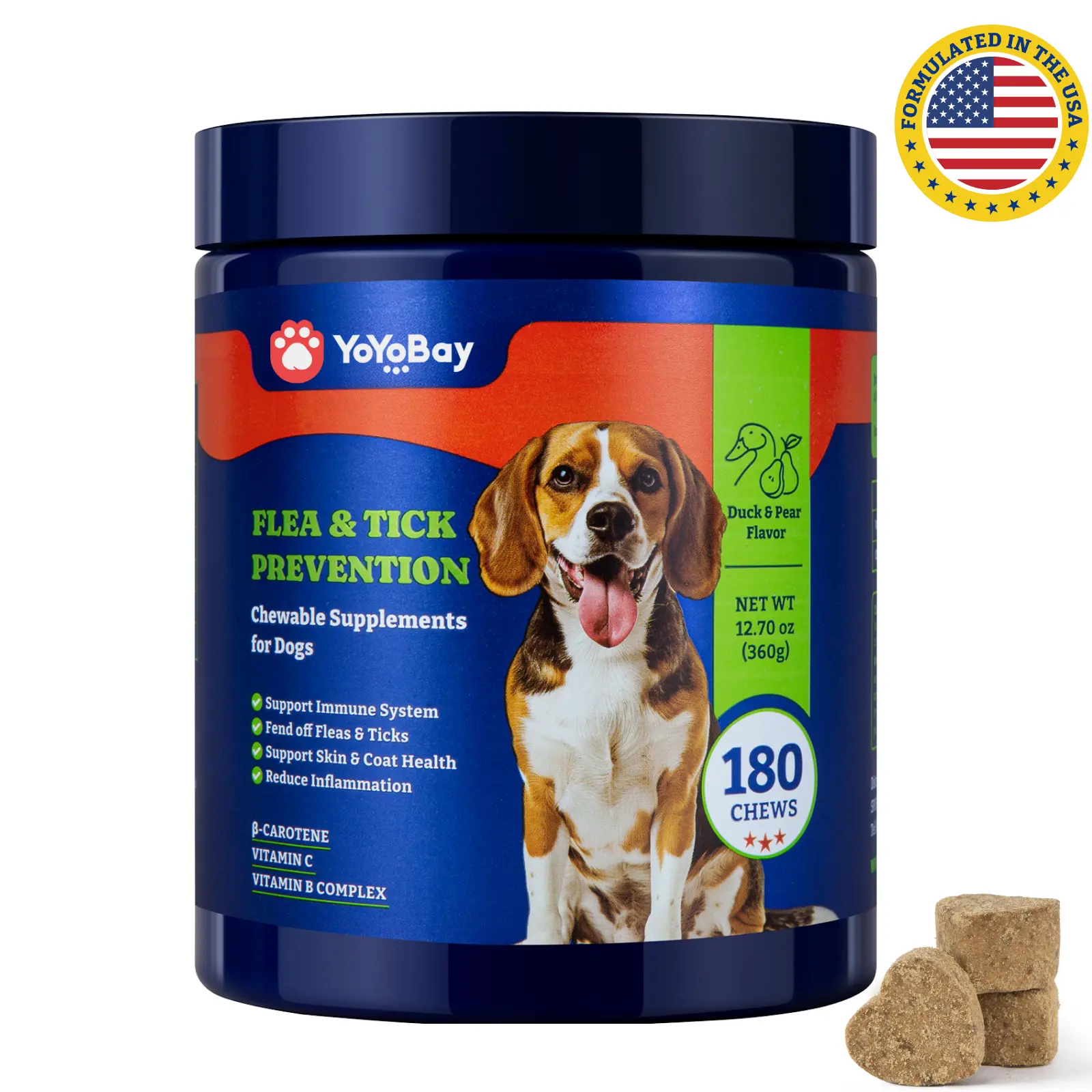 Flea and Tick Prevention for Dogs Chewable - 180 Soft Chews, Duck & Pear Flavor - YoYoBay Dog Flea and Tick Chewable, Natural Defense - Dog Immune Support Supplement, pet supplements for dogs #SummerVibes #petlovers