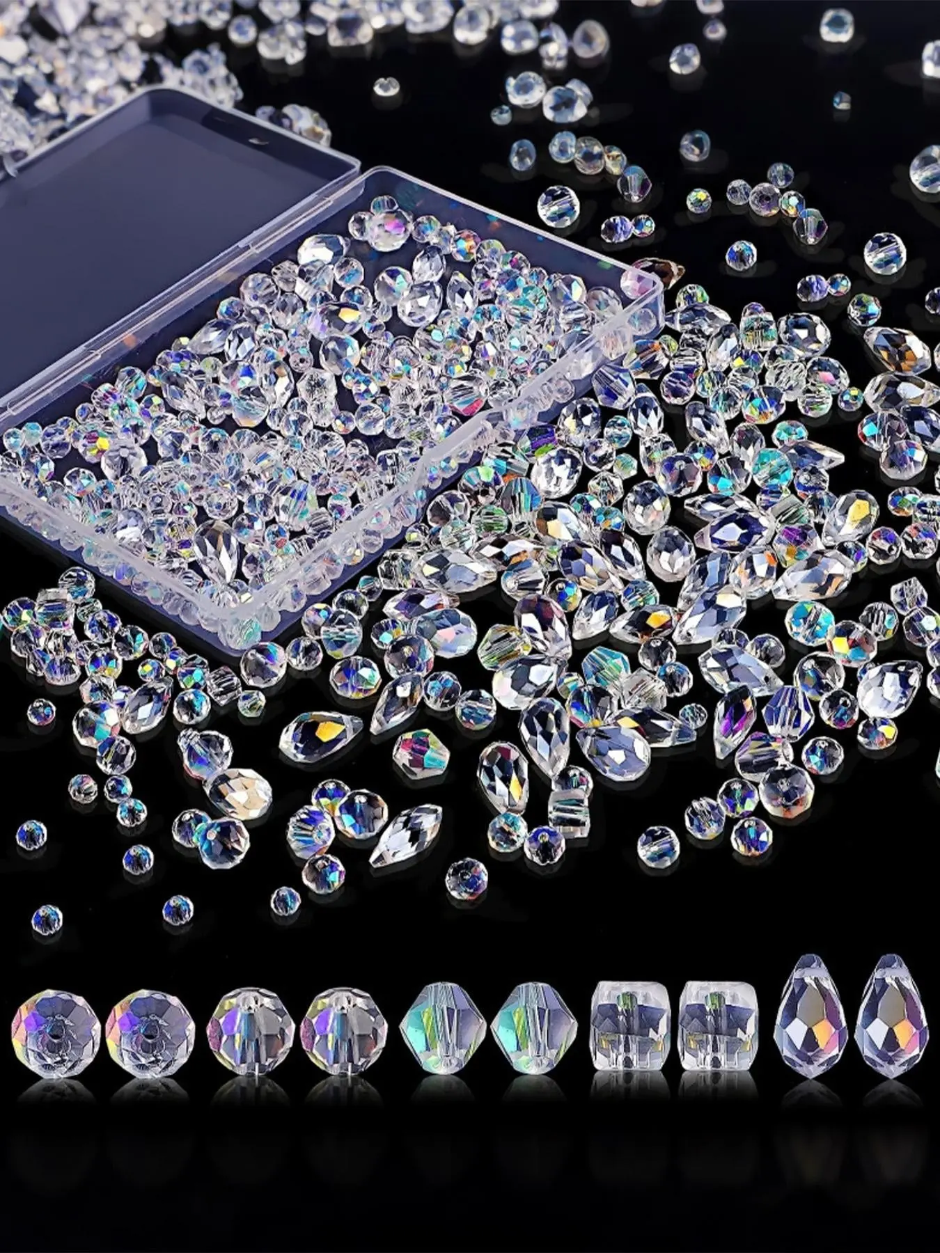 330pcs Mixed Beads Set, Bead Assortment, Crystal Glass Beads Random Mix with Storage Box, Jewelry Making Kit, DIY Necklace Bracelet Earring Making Supplies, Beads for Jewelry Making
