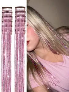 6/12/18pcs Holiday Glitter Hair Accessories, 20 Inch Fairy Hair Clips, Glitter Finish Hair Clips, Shiny Straight Hair Extensions for Women, Perfect for Parties and Festivals, All Season Use