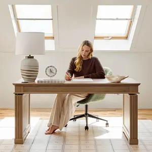 HULALA HOME Farmhouse Electric Standing Desk with Drawer, Height Adjustable Sit Stand Desk with Cable Management, Modern Wood Lift Desk with Motorized Lift for Home Office Workstation
