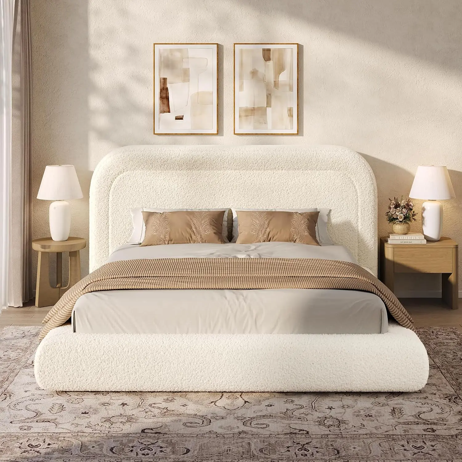 ADORNEVE Cloud Bed Frame King with 5.9" Headboard Upholstered Platform Bed with Curve Round and 5 Inch Foam Cushioned for Young Adults Kid and Pet Families