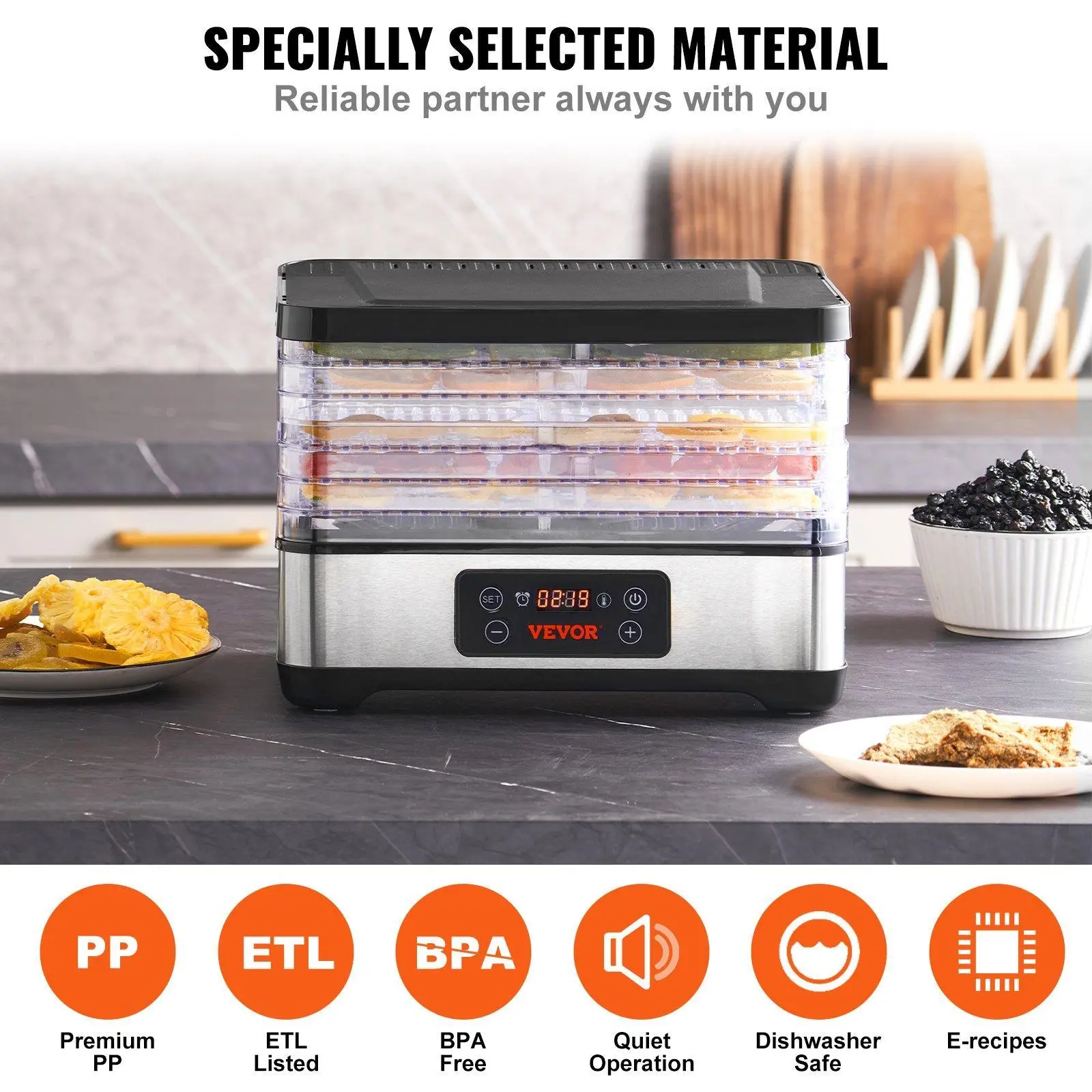 【Summerfinds】VEVOR Food Dehydrator Machine,  5-Tray Fruit Dehydrator, 300W Electric Food Dryer w/ Digital Adjustable Timer & Temperature for Jerky, Herb, Meat, Beef, Fruit, Dog Treats and Vegetables, ETL Listed