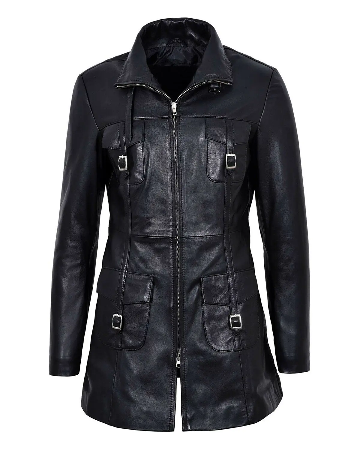 MotorCycleJackets Women's Gothic Style Mid Length Real Sheepskin Leather Coat