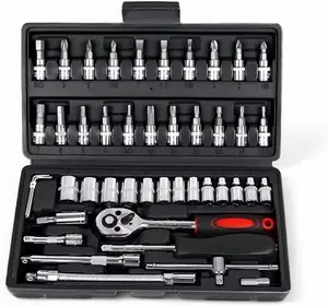 46PCS 1/4 Inch Metric Socket Wrench Set - Premium Ratchet Set with Quick-Release Ratchet & Extension Bar, Compact Storage Case, Ideal for Auto Repair & Home DIY