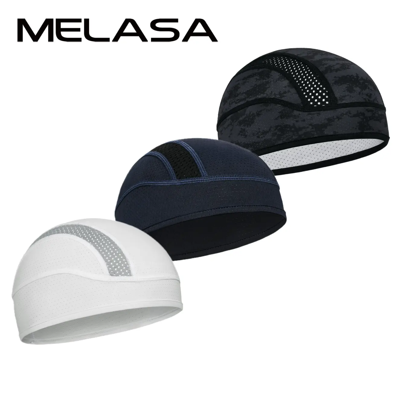 MELASA Cooling Skull Cap (3/4 Pack) - Ultra Breathable Elastic Polyester Cap, Stretchy Helmet Hat, Headset Saver, High-Stretch Fit Moves with You for Motorcycle, Cycling, Gym Workouts, Cooling Helmet Liner Sports & Outdoor Hats