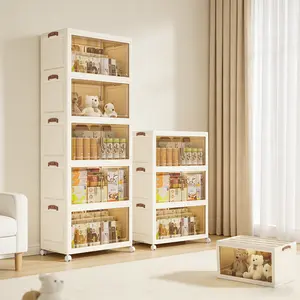 Plastic Stackable Foldable Rectangle Storage Boxes - Multifunctional Organizer/Organiser, Multi-Layered with Doors, Locks, Wheels, Lightweight for Home Organization in Living Rooms, Bedrooms