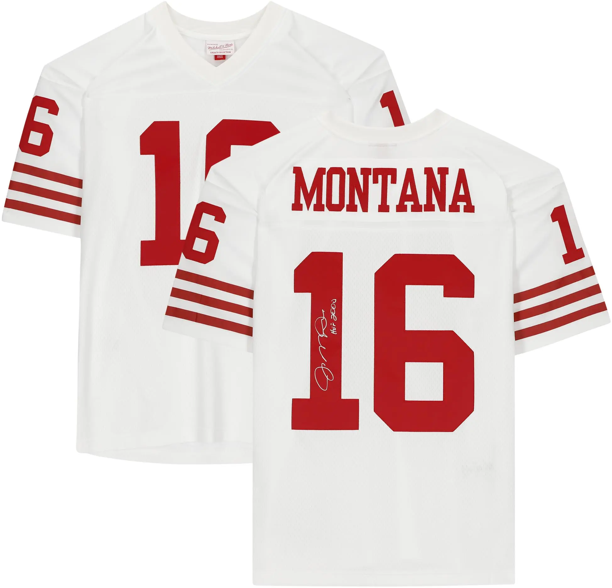 Joe Montana San Francisco 49ers Autographed Mitchell & Ness White Replica Jersey with "HOF 00" Inscription - Fanatics Authentic Certified