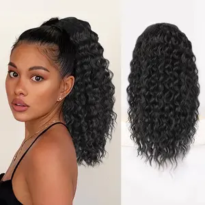 18 Inch Ponytail Extension Drawstring Ponytail for Black Women Synthetic Long Afro Curly Fluffy Ponytail for Daily Use hairpiece