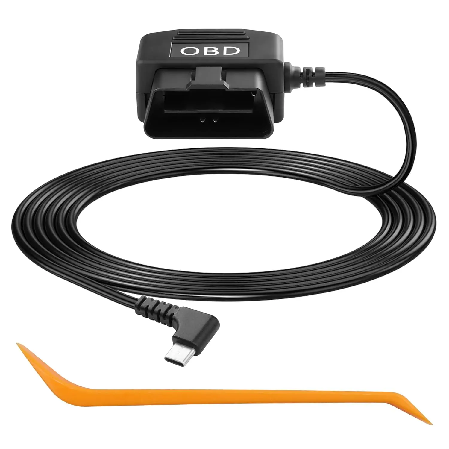 OBD2 to Right Angle Type-C Hardwire Charger Cable Set for Dashcam & In-Car Devices, 13-40V Input, 5V 3A Power Supply, 11.5FT/3.5M Plug-and-Play, Parking Mode, 11.6V Battery Guard, Low Voltage Protection