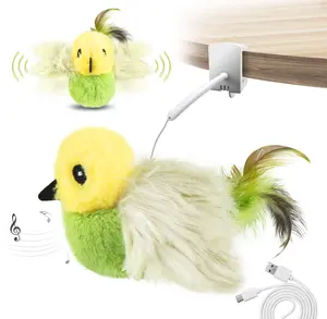 Migipaws Cat Toys,Interactive Lifelike Amakihi Flying Flapping Bird with Catnip, Feathers Hanging by Elastic String, Automatic Chirping Kitten Toys for Indoor Cats Self Play, Rechargeable
