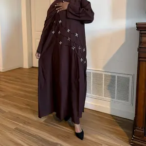 Ramia Brown Closed Abaya with Elegant Embroidery and Comfortable Fit for Everyday Wear