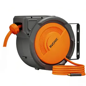 65FT Retractable Air Hose Reel Wall Mount for Garage & Workshop Auto Rewind Hybrid Hose with 180° Swivel Tangle-Free Design