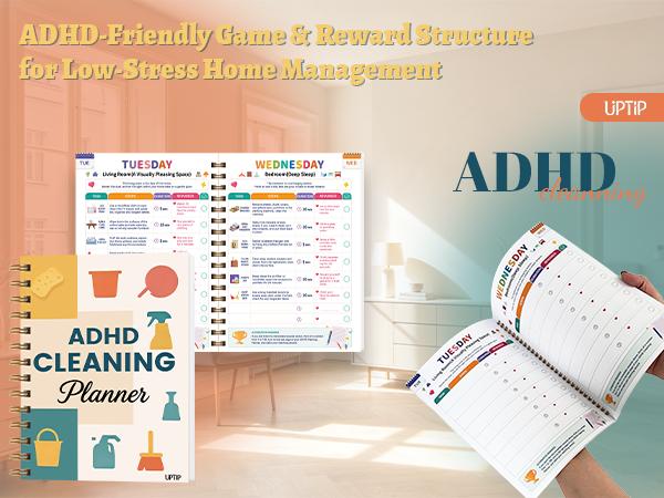 UPTIP 2026 ADHD Cleaning Planner & Declutter Workbook for Adults - ADHD-Friendly Planner with Checklists, Built-In Rewards, Time Blocking, Habit Tracker, Home Routine Tools, Stylish Design, Daily Creative DIY Gifts for Women to Manage Time Effectively, Gi