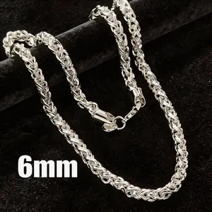 6mm 925 Sterling Silver Plated 22/24IN Wheat Chain Chopin Necklace Unisex Italian Chain Necklace Vintage Jewelry Gift