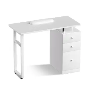 Manicure Table Nail Station Acetone Resistant Nail Desk for Nail Tech Table White Table w/Wrist Cushion, Drawers & Cabinets