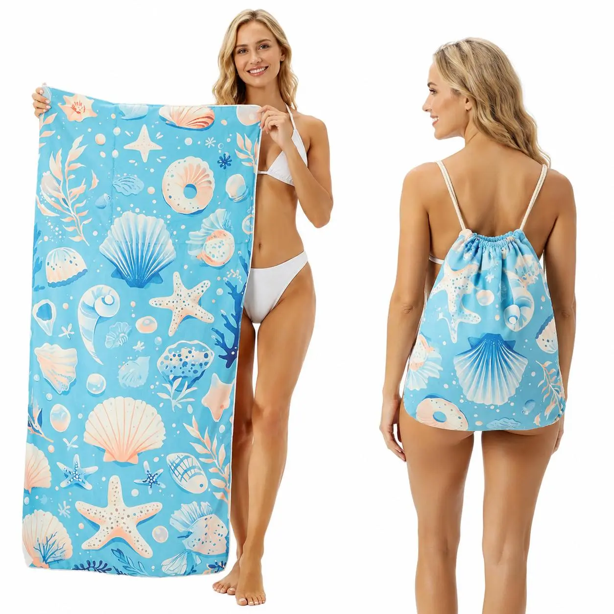 Beach Towel Backpack 2 in 1 Sand Free Beach Mat Convertible Drawstring Bag Quick Dry Waterproof Blanket Summer Beach Essentials Pool Travel Camping Vacation Must Haves Nautical Anchor Gift