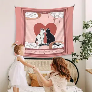 WAITPI Pink Cute Cat Tapestry Bedroom Wall Hanging, Suitable for Cat Lovers, College Style Charming and Romantic Wall Decor, Valentine's Day Decor Tapestry for Teenager Dormitories, Gift for Cat Lovers