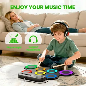 Portable Electronic Drum Set, Roll Up Drum Practice Pad Midi Drum Kit with Headphone Jack Speaker Pedals Sticks 10 Hours Playtime for Kids and Adults, Great Holiday Christmas & Birthday Gift (colourful-7pad)