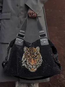 Ladies' fashionable and gorgeous diamond studded casual shoulder bag with elegant animal patterns, suitable for banquets and commuting as a crossbody bag, Fashionable Bling Bag, Fashionable Patterned Bag