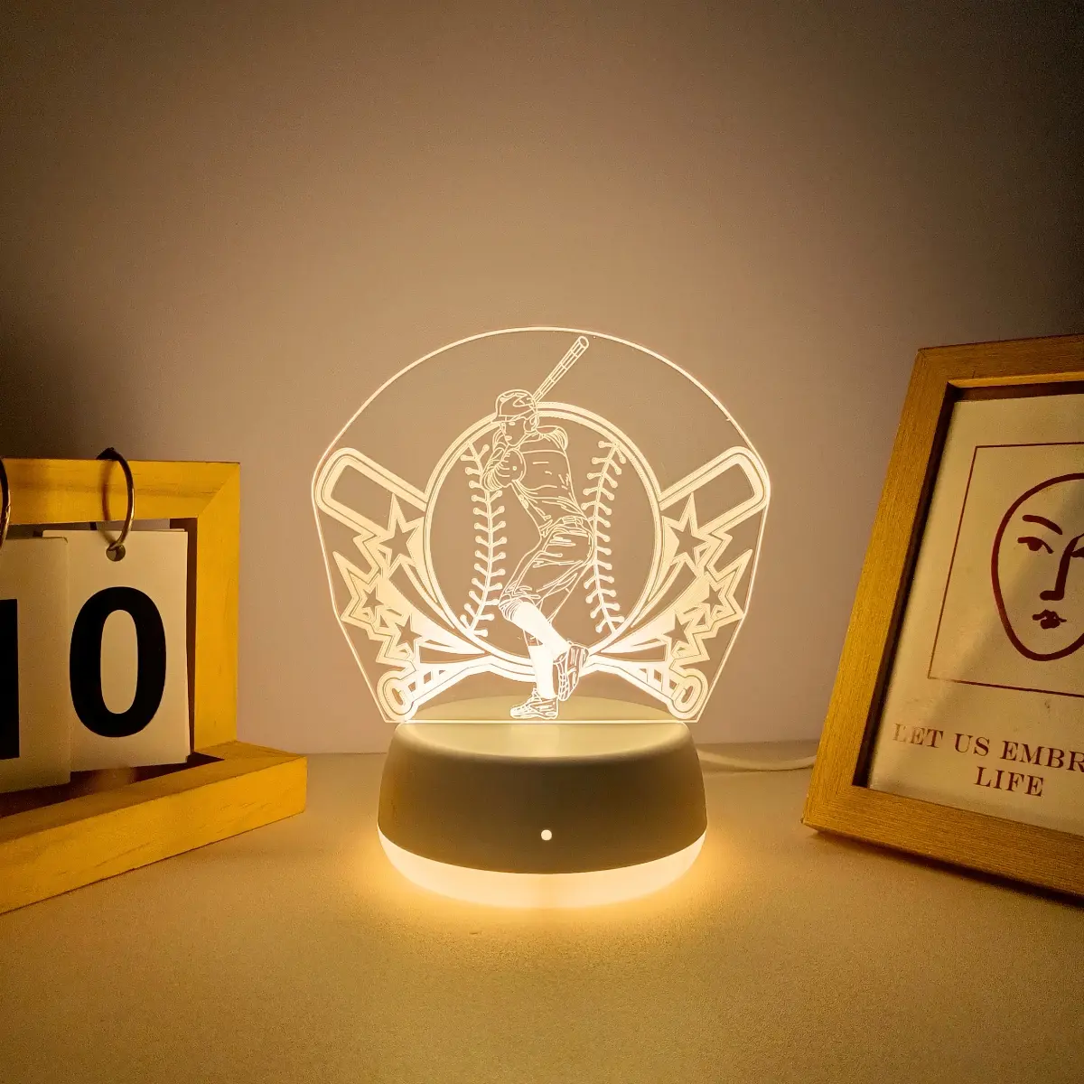 Baseball Player 3D Night Light, USB Powered Home Decor Lamp, Switch Control Warm Lighting, New Glowing Base, Perfect Gift Idea, Decorative Atmosphere Light
