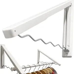 Wall Mounted Clothes Rail, Foldable Clothes Hanger Rail, 20 Pound Heavy Duty Clothes Folding Rack, Space Saving Clothes Hanger, Clothes Airer, Storage Organiser, Wall Rail for Hotelga, Clothes Drying Rack