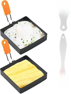 Square Egg Ring for Frying - 2 Pcs 4 Inch Egg Pancake Cooking Rings, Non Stick Stainless Steel Omelet Maker for Griddle Breakfast Sandwiches, Crumpet