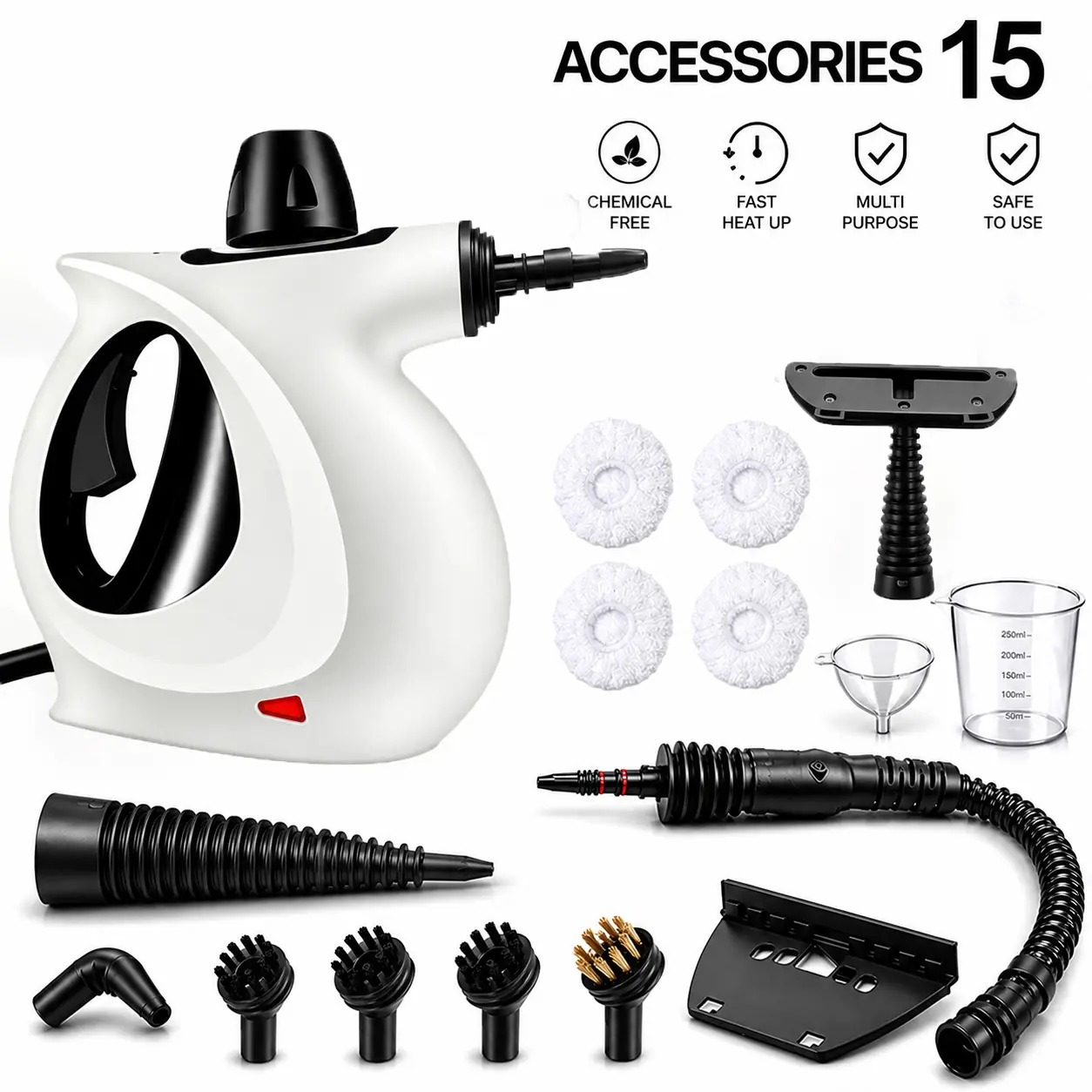 1050W High-Power Corded Portable Steam Mop Cleaner - Multipurpose Handheld Steamer with Safety Lock, 12 Attachments, for Deep Cleaning Kitchens, Bathrooms, Multi-Surface Use