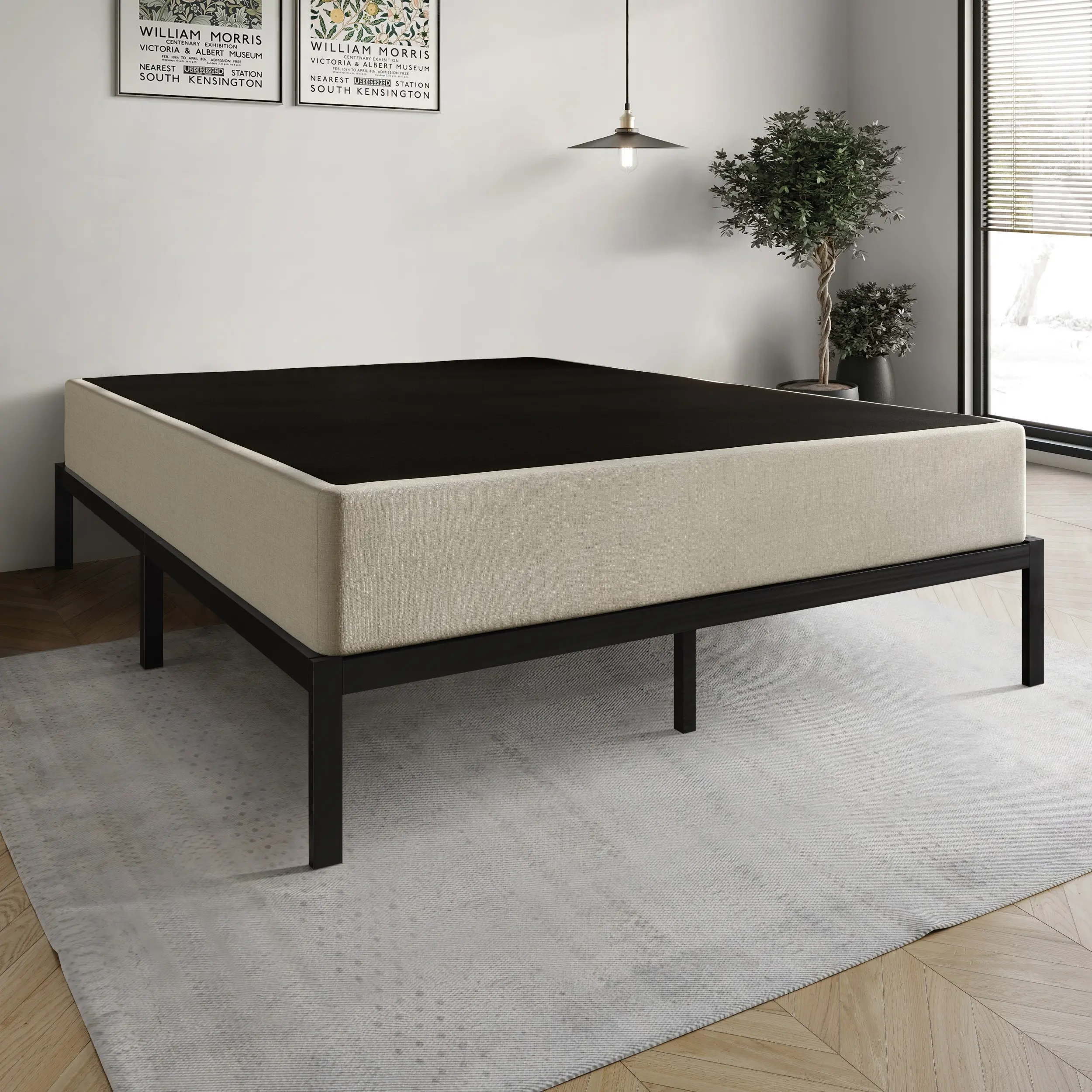 Favorer Warren 8" Metal Box Spring Bed Foundation - Warm Gray/Black, Durable Steel Frame, Convenience-Focused Beds Support Base, Beds Steel Metal Frame
