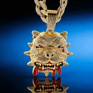 Iced Out Cub large an Link Chain with Angry Dog Pendant| Hip Hop Accessory for Men jewelry autumn rapper cuban chain necklace large Pendant monday holiday gift