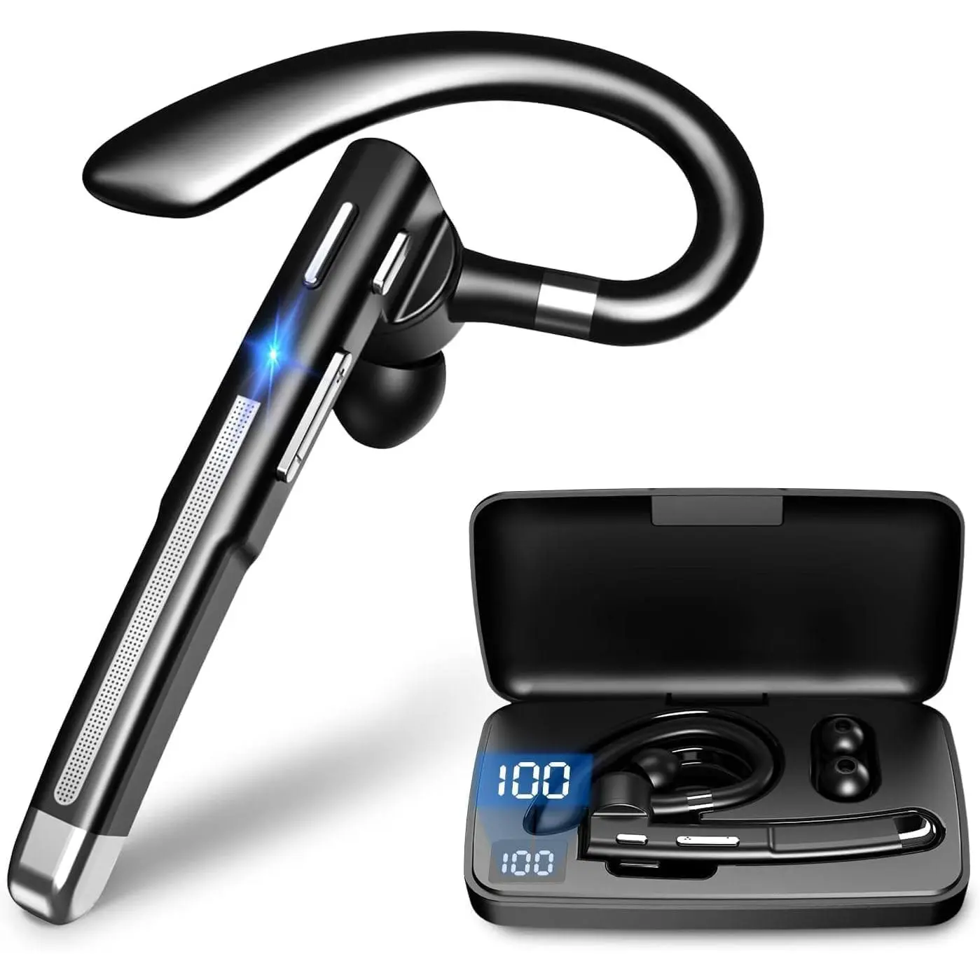 Z-RDL27 Digital Bluetooth V5.3 Audio Earbud - 100 Hrs Talk Time Single-Ear Headset, CVC8.0 Noise Cancelling Retractable Wireless Device, 500 mAh Charging Case, Instant Hands-Free Earpiece for Trucker/Office Work