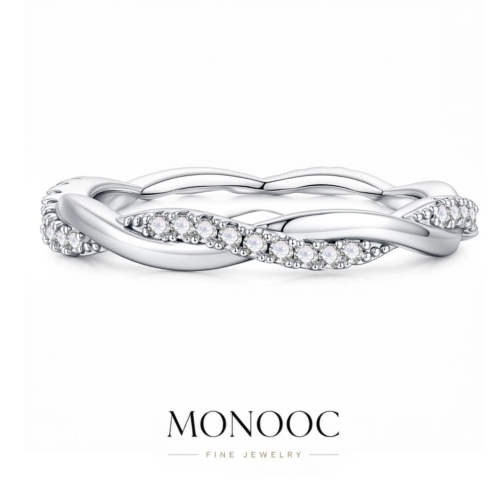 MONOOC Moissanite Interwined Fate Ring Wrapped in Love Band Ring D Color VVS1 Clarity Moissanite  Ring Jewelry COpper Band Perfect Daily Costume for Wedding Anniversary Birthday Valentine's Day Christmas Mother Gift