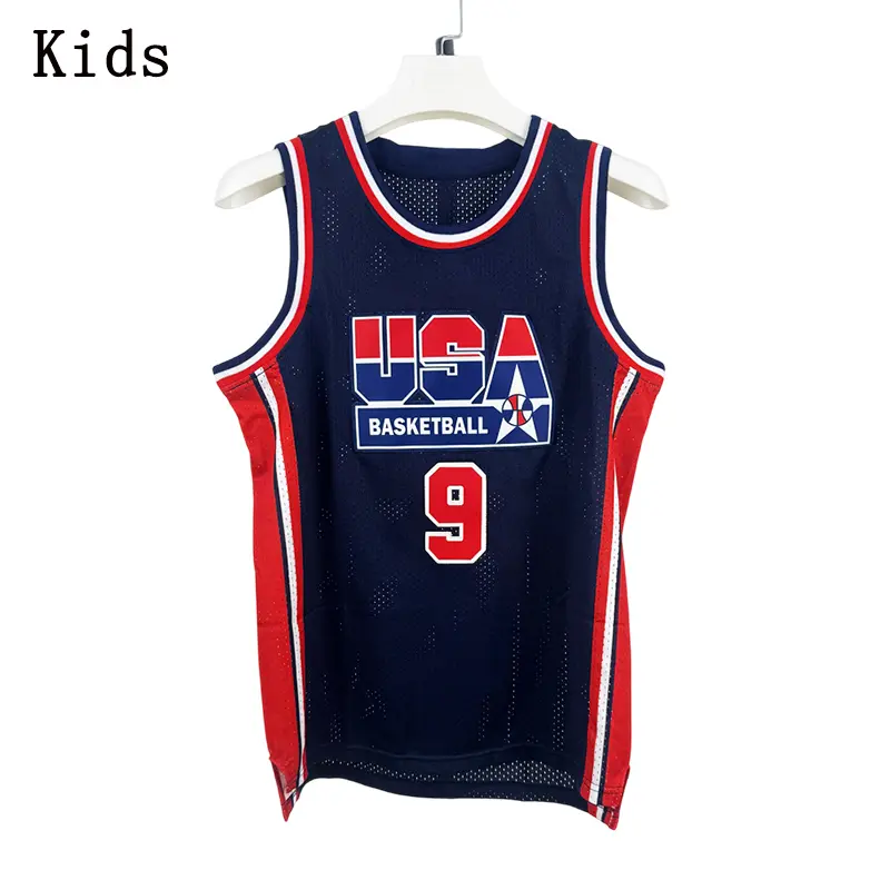 Kids' 1992 USA 9# Retro Embroidered Polyester Basketball Jersey - High-Quality, Sweat-Absorbent, Quick-Drying Outdoor Professional Sportswear, Cold Wash Only, Do Not Dry Clean, Affordable, Outdoor Play