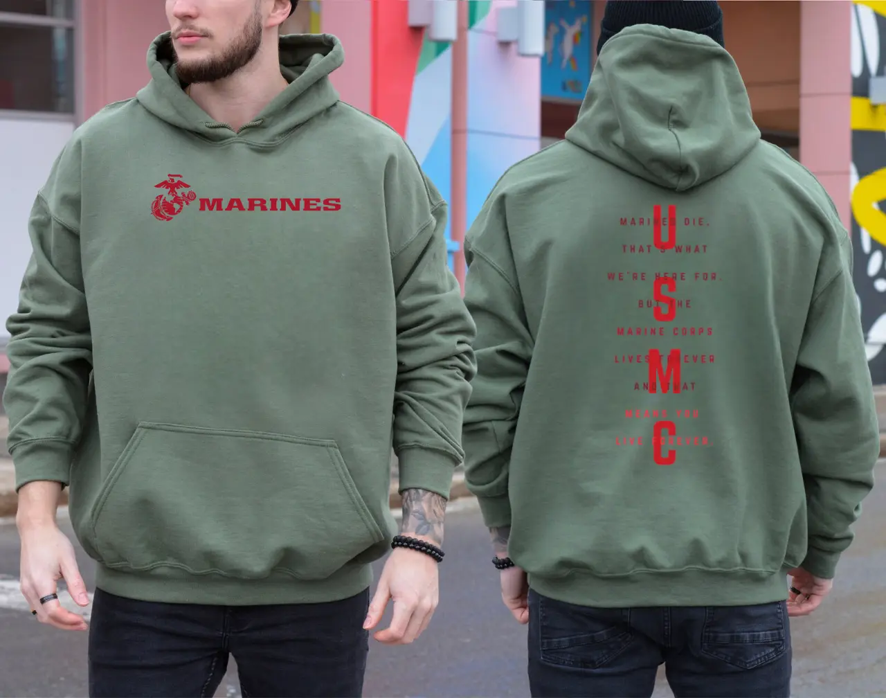 Women's Retro USMC Marines Tactical Hoodie - Flag-Print, Long Sleeve Casual Streetwear Sweatshirt, Vintage Grunt-Style Pullover with Patriotic Graphic Statement