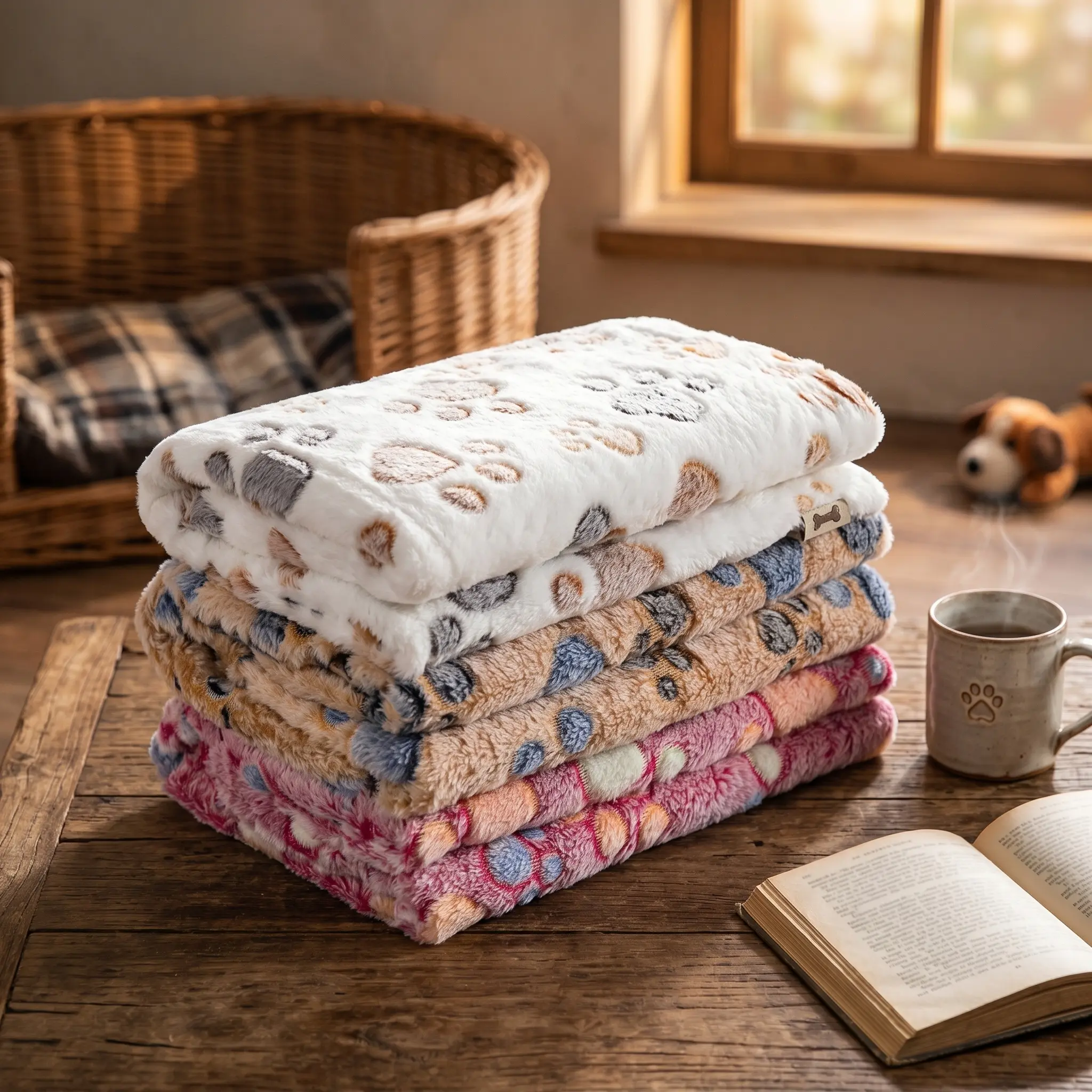 3 Pack Soft Fleece Pet Blankets Fluffy Paw Print Throw Blanket for Dogs Cats Puppies Small 23x16 Inch