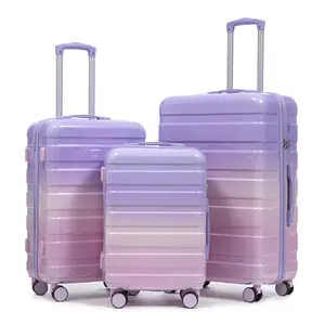 [LAST CHANCE] PC Spinner Wheel Luggage Set 20"/24"/28" 3 pcs Gradient Color Pink Purple Carry on Suitcase with Combination Lock Durable Waterproof Travel System