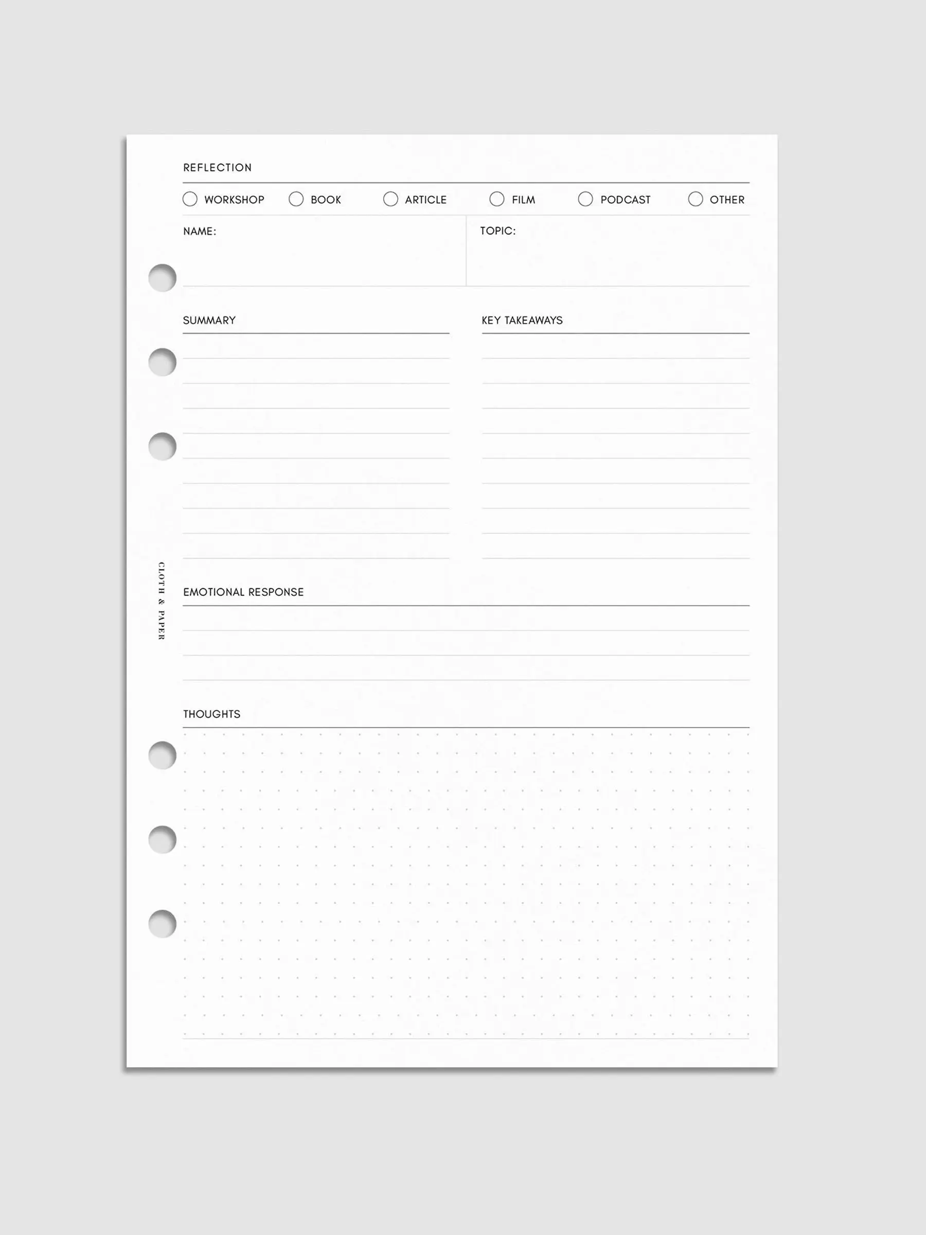 Experience Reflection Planner Inserts