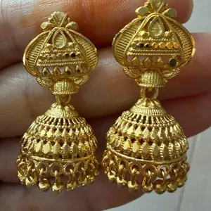 Gold Plated Mini Jhumka Earrings. Indian Traditional Earrings for Women. Elegant & Stylish Jewelry