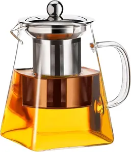 Glass Teapot Stovetop 18.6 OZ with, Borosilicate Clear Tea Kettle with Removable 18/8 Stainless Steel Infuser,Teapot Blooming and Loose Leaf Tea Maker