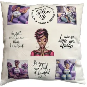 Prayer Pillow - She Is Strong Fearless Beautiful Loved with Inspirational Quotes and Motivational Images