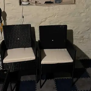 Walsunny 4-Piece Patio Furniture Set, Outdoor Wicker Patio Set with Cushions and Wooden Table for Lawn Backyard, White Rustic Dining Compact